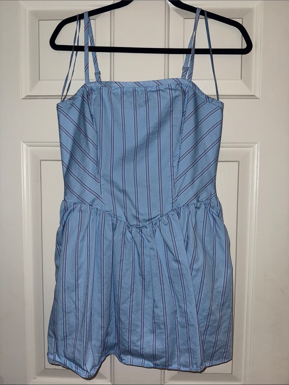French Connection Light Blue Striped Spaghetti Strap Dress
